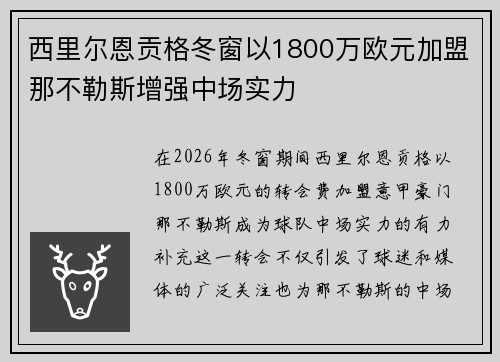西里尔恩贡格冬窗以1800万欧元加盟那不勒斯增强中场实力